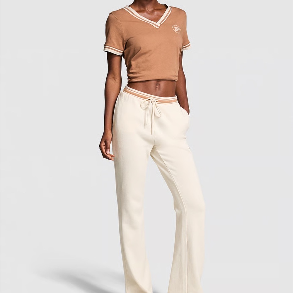 VS PINK Women's Cream Drawstring Sweatpants Joggers Flared